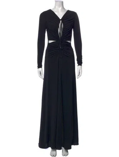Pre-owned Halston V-neck Long Dress In Blue