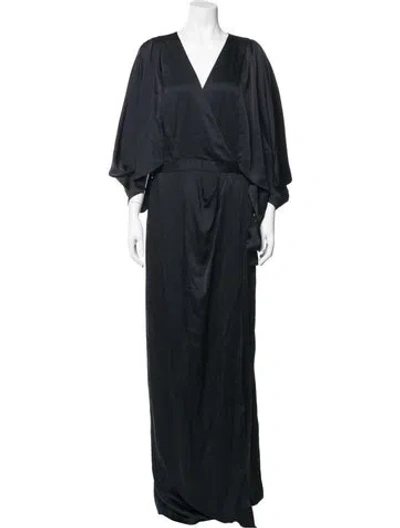 Pre-owned Halston V-neck Long Dress In Blue