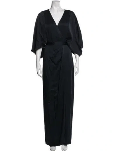 Pre-owned Halston V-neck Long Dress In Blue