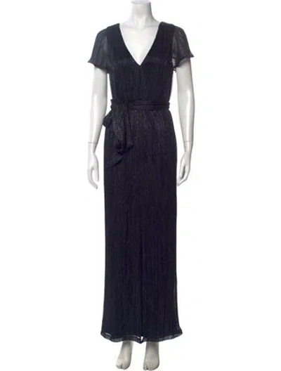 Pre-owned Halston V-neck Long Dress In Blue