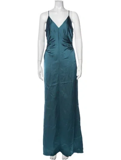 Pre-owned Halston V-neck Long Dress In Blue
