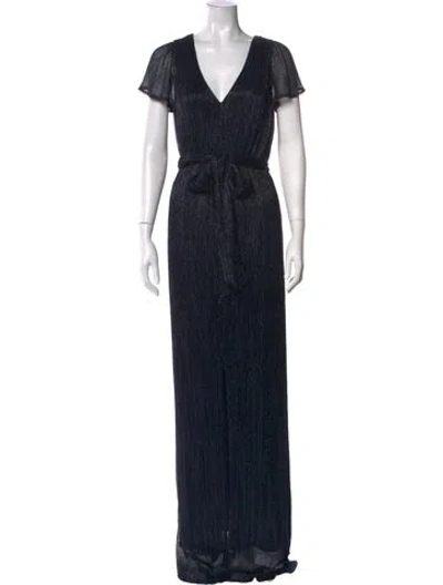 Pre-owned Halston V-neck Long Dress In Blue