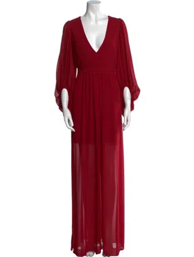 Pre-owned Halston V-neck Long Dress In Burgundy