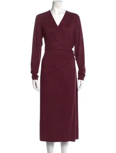 Pre-owned Halston V-neck Long Dress In Burgundy