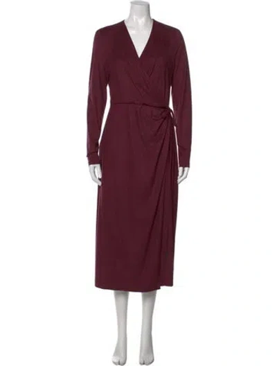 Pre-owned Halston V-neck Long Dress In Burgundy