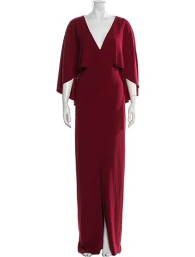 Pre-owned Halston V-neck Long Dress In Burgundy