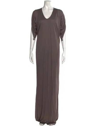 Pre-owned Halston V-neck Long Dress In Gray