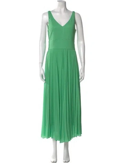 Pre-owned Halston V-neck Long Dress In Green