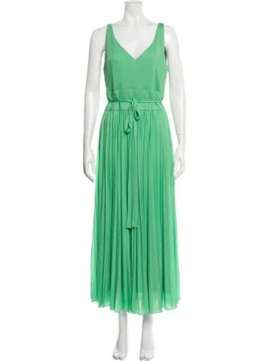 Pre-owned Halston V-neck Long Dress In Green