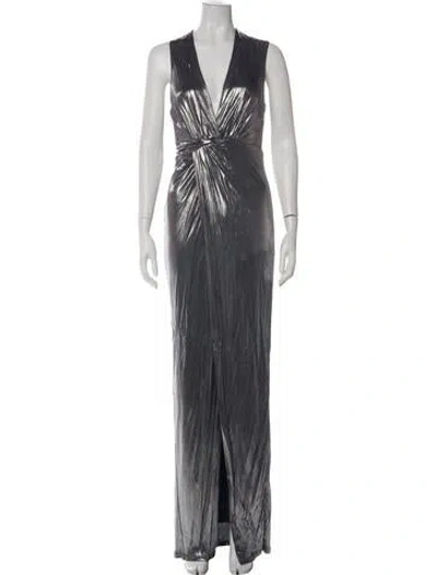 Pre-owned Halston V-neck Long Dress In Green