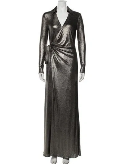 Pre-owned Halston V-neck Long Dress In Green