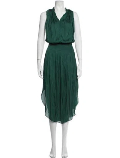 Pre-owned Halston V-neck Long Dress In Green