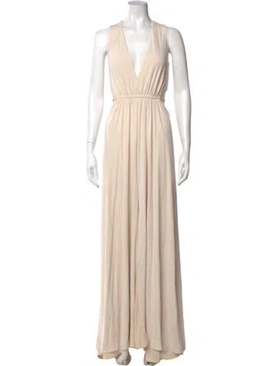 Pre-owned Halston V-neck Long Dress In Neutral