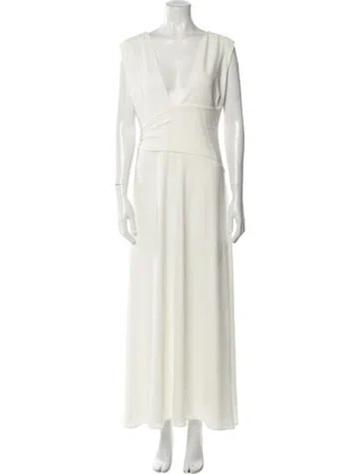 Pre-owned Halston V-neck Long Dress In Neutral