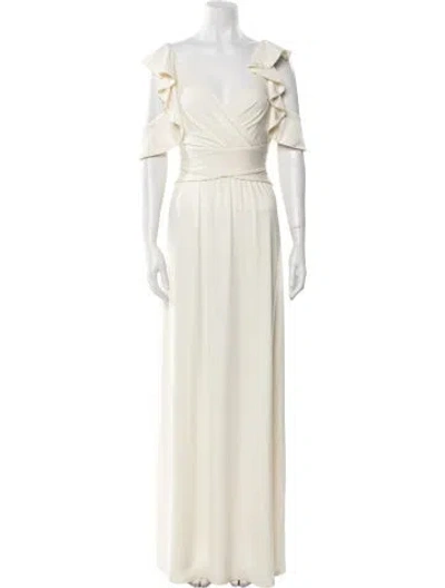 Pre-owned Halston V-neck Long Dress In Neutral