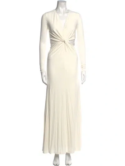 Pre-owned Halston V-neck Long Dress In Neutral