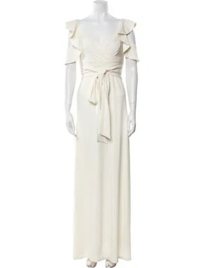 Pre-owned Halston V-neck Long Dress In Neutral