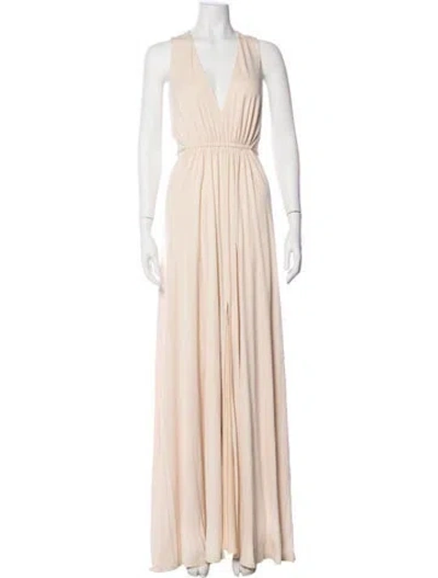 Pre-owned Halston V-neck Long Dress In Neutral