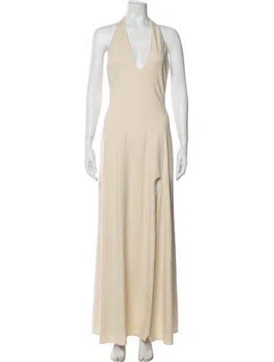 Pre-owned Halston V-neck Long Dress In Neutral