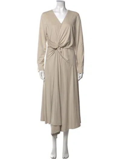 Pre-owned Halston V-neck Long Dress In Neutrals