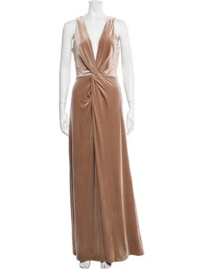 Pre-owned Halston V-neck Long Dress In Neutrals