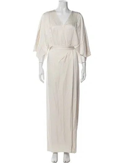 Pre-owned Halston V-neck Long Dress In Neutrals