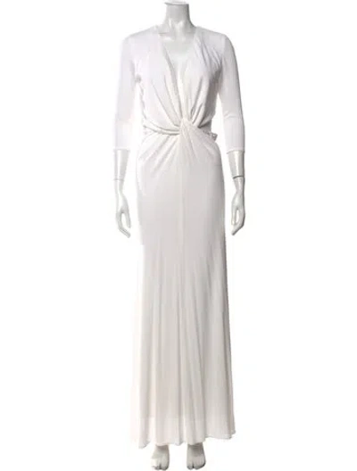 Pre-owned Halston V-neck Long Dress In Neutrals