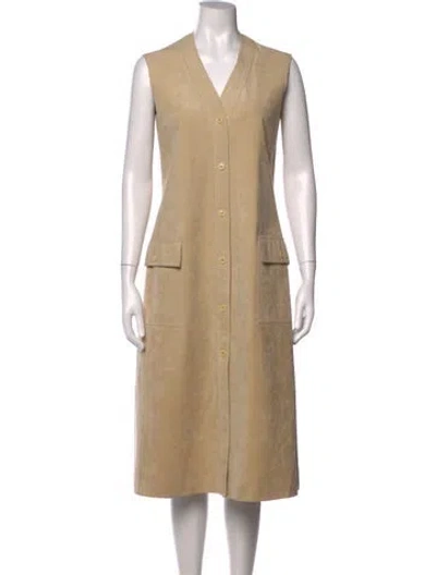 Pre-owned Halston V-neck Long Dress In Neutrals