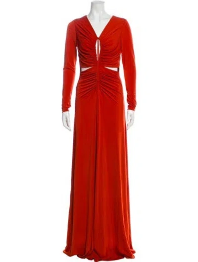 Pre-owned Halston V-neck Long Dress In Orange