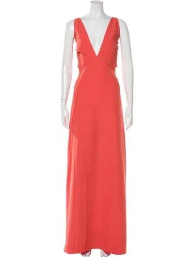 Pre-owned Halston V-neck Long Dress In Orange