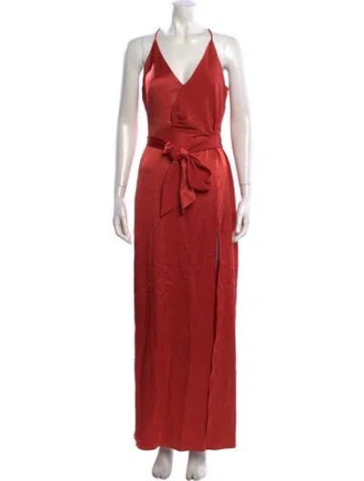 Pre-owned Halston V-neck Long Dress In Orange