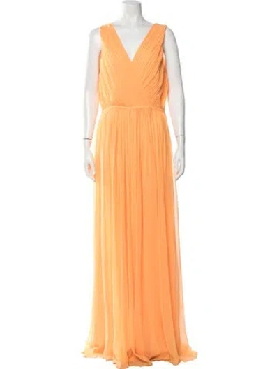 Pre-owned Halston V-neck Long Dress In Orange