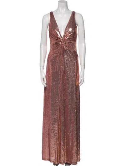 Pre-owned Halston V-neck Long Dress In Pink