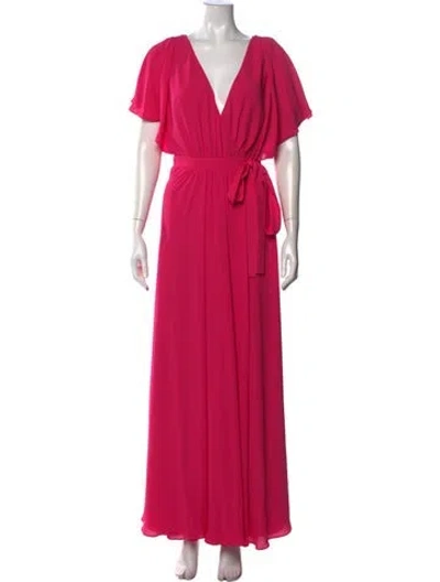 Pre-owned Halston V-neck Long Dress In Pink