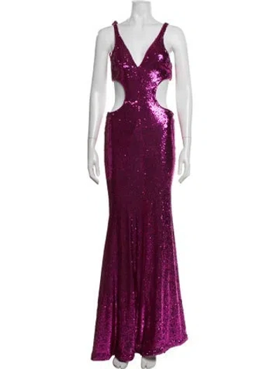 Pre-owned Halston V-neck Long Dress In Pink