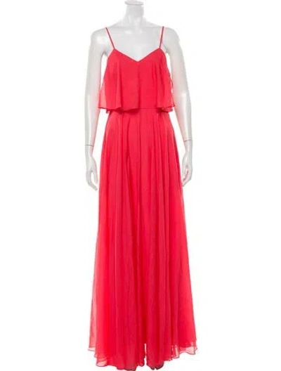 Pre-owned Halston V-neck Long Dress In Pink