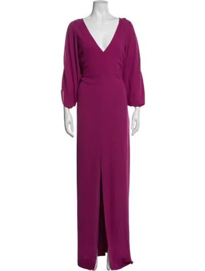 Pre-owned Halston V-neck Long Dress In Pink