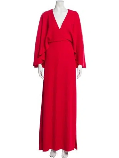 Pre-owned Halston V-neck Long Dress In Red