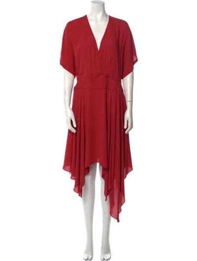 Pre-owned Halston V-neck Long Dress In Red