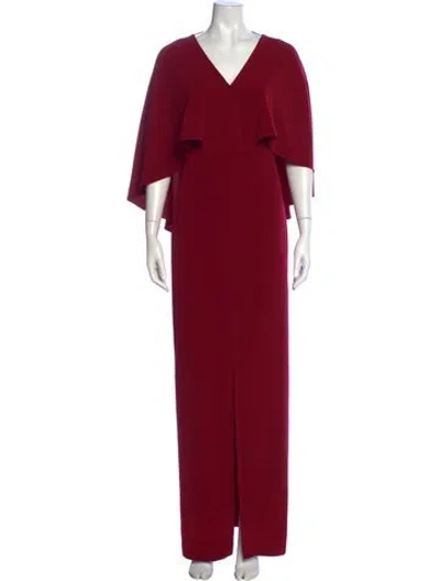 Pre-owned Halston V-neck Long Dress In Red