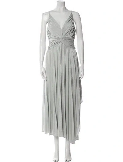 Pre-owned Halston V-neck Long Dress In Silver