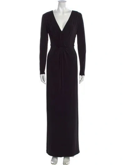 Pre-owned Halston V-neck Long Dress W/ Tags In Black