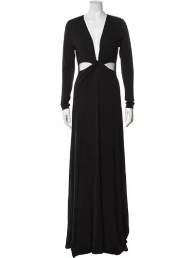Pre-owned Halston V-neck Long Dress W/ Tags In Black