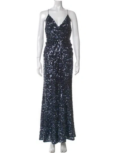 Pre-owned Halston V-neck Long Dress W/ Tags In Blue