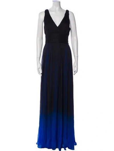 Pre-owned Halston V-neck Long Dress W/ Tags In Blue