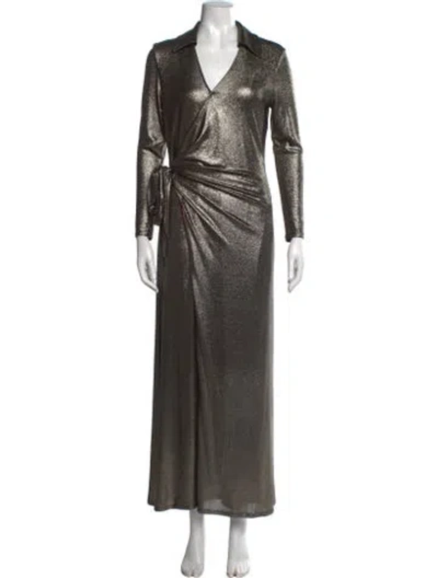 Pre-owned Halston V-neck Long Dress W/ Tags In Gold/metallic