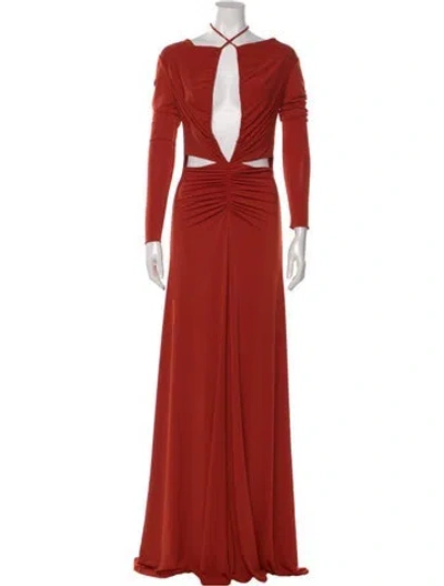 Pre-owned Halston V-neck Long Dress W/ Tags In Orange