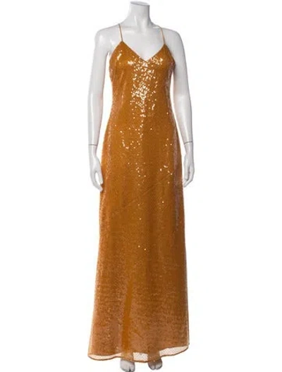 Pre-owned Halston V-neck Long Dress W/ Tags In Orange