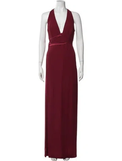 Pre-owned Halston V-neck Long Dress W/ Tags In Red