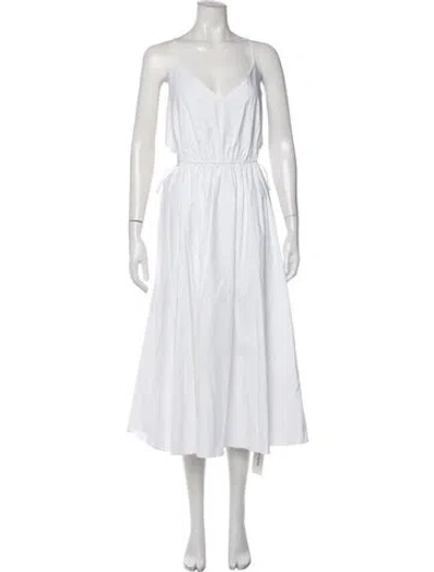 Pre-owned Halston V-neck Long Dress W/ Tags In White